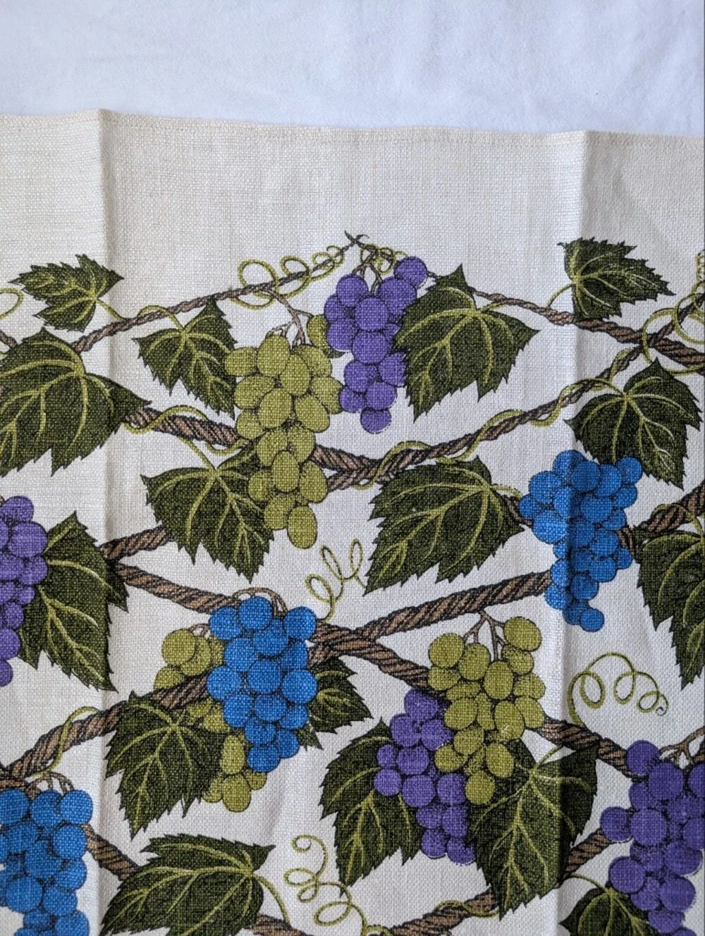Vintage Lois Long Grape Vine Kitchen Towel in Blue, Purple, Olive